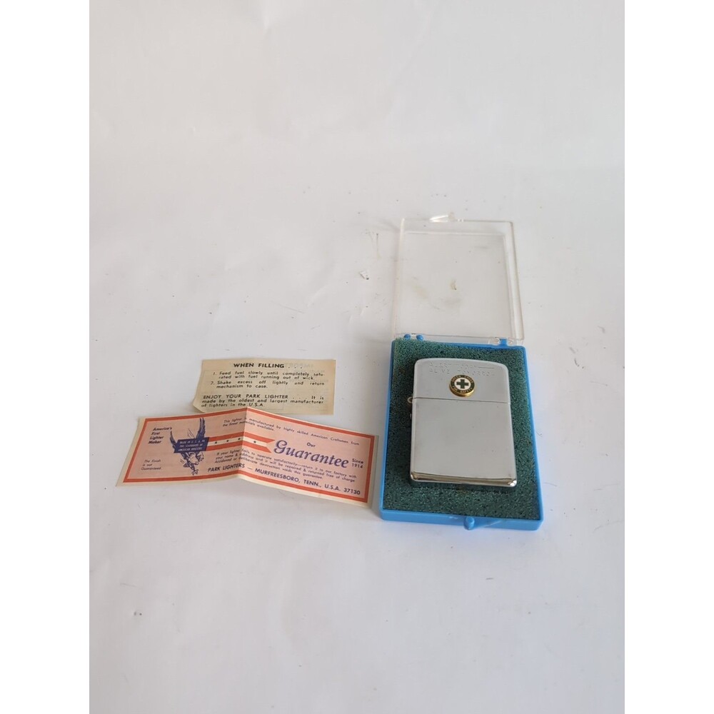 Vtg Park Lighter Green Cross Symbol Wind Proof Cigarette Original Box